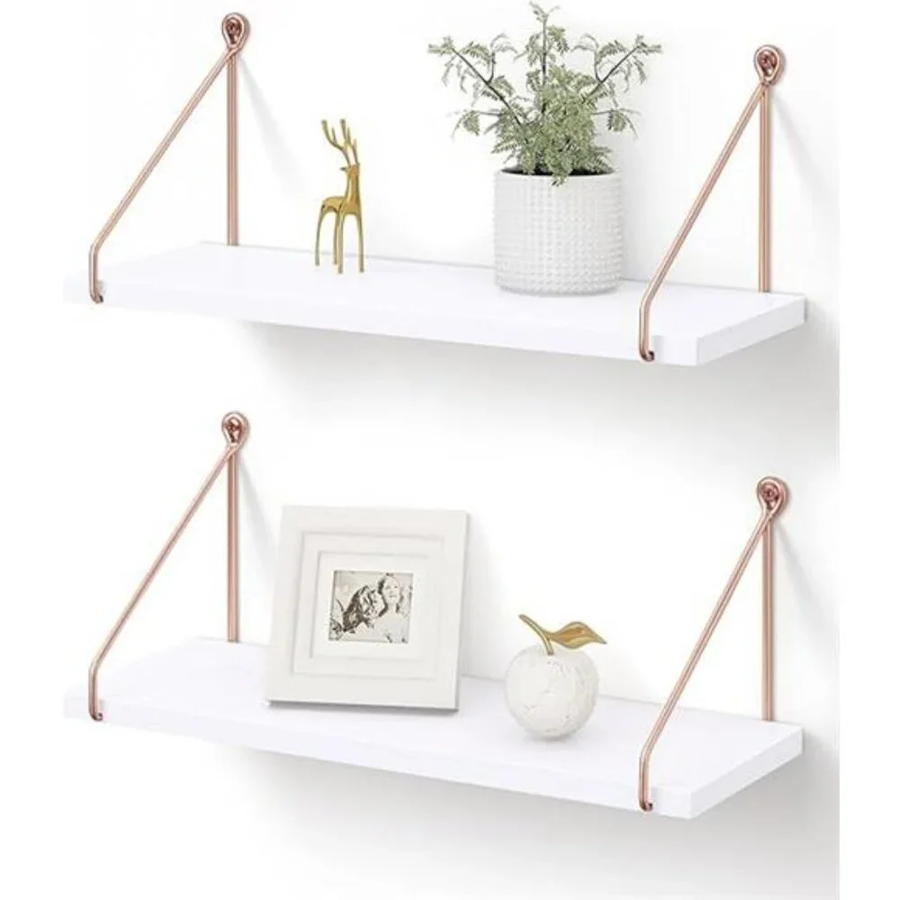 Floating Shelves for Wall, Metallic Gold White Wall Mounted Shelves, Bathroom